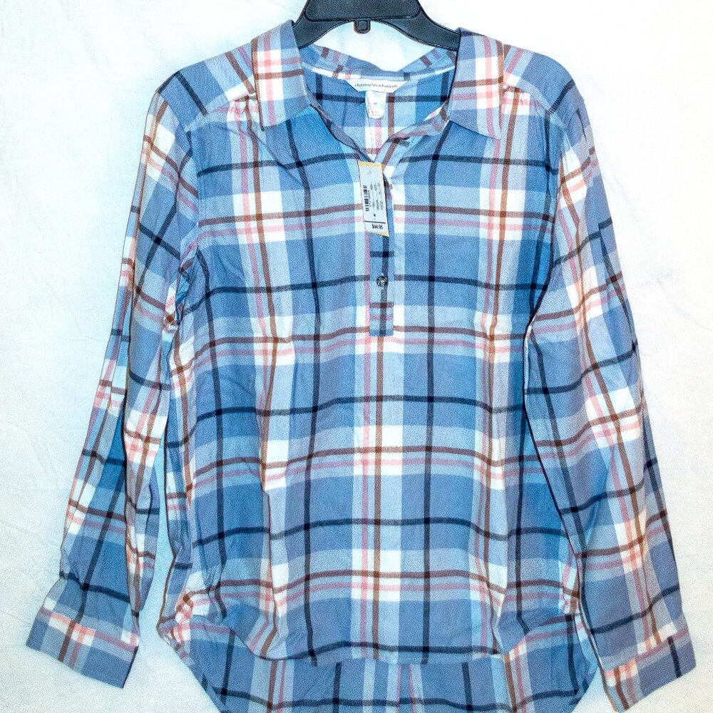 Christopher & Banks Women’s Medium Blue Plaid Popover Shirt – NWT
